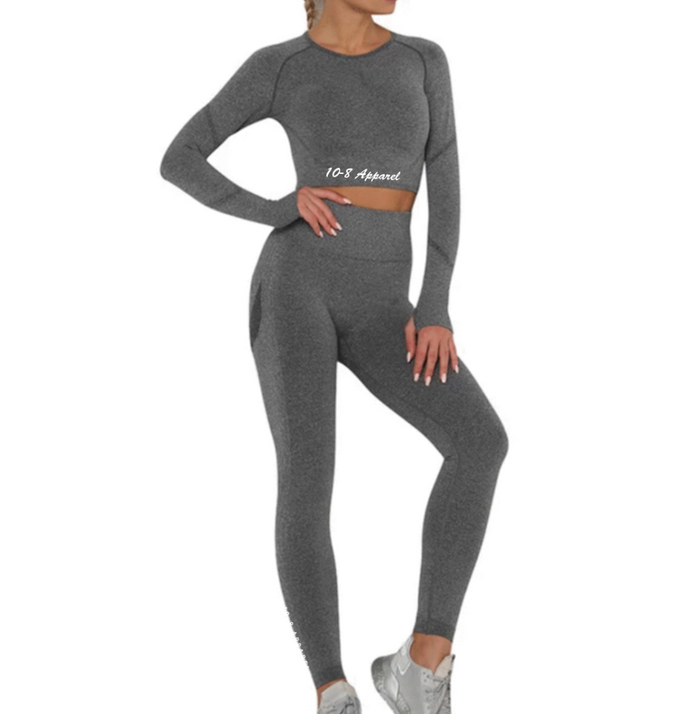10-8 Ladies Seamless Gym Set- Heather Gray - 10-8 Apparel