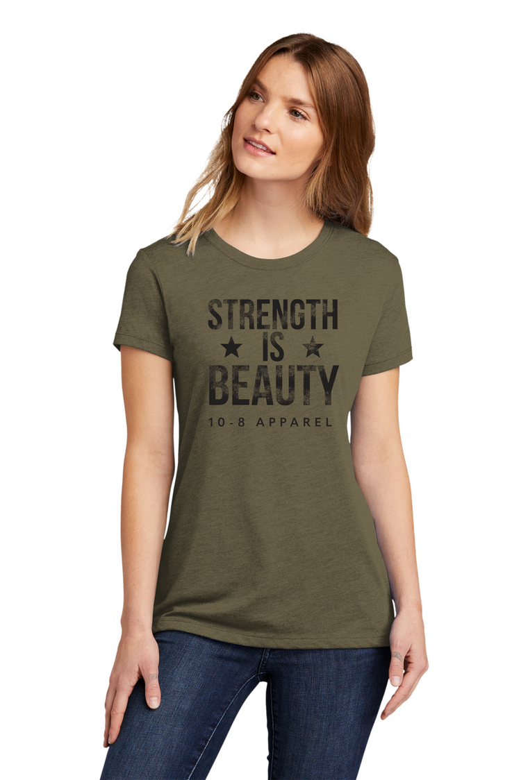 Women's 10-8 Strength Is Beauty Mil Green Tee- Black - 10-8 Apparel